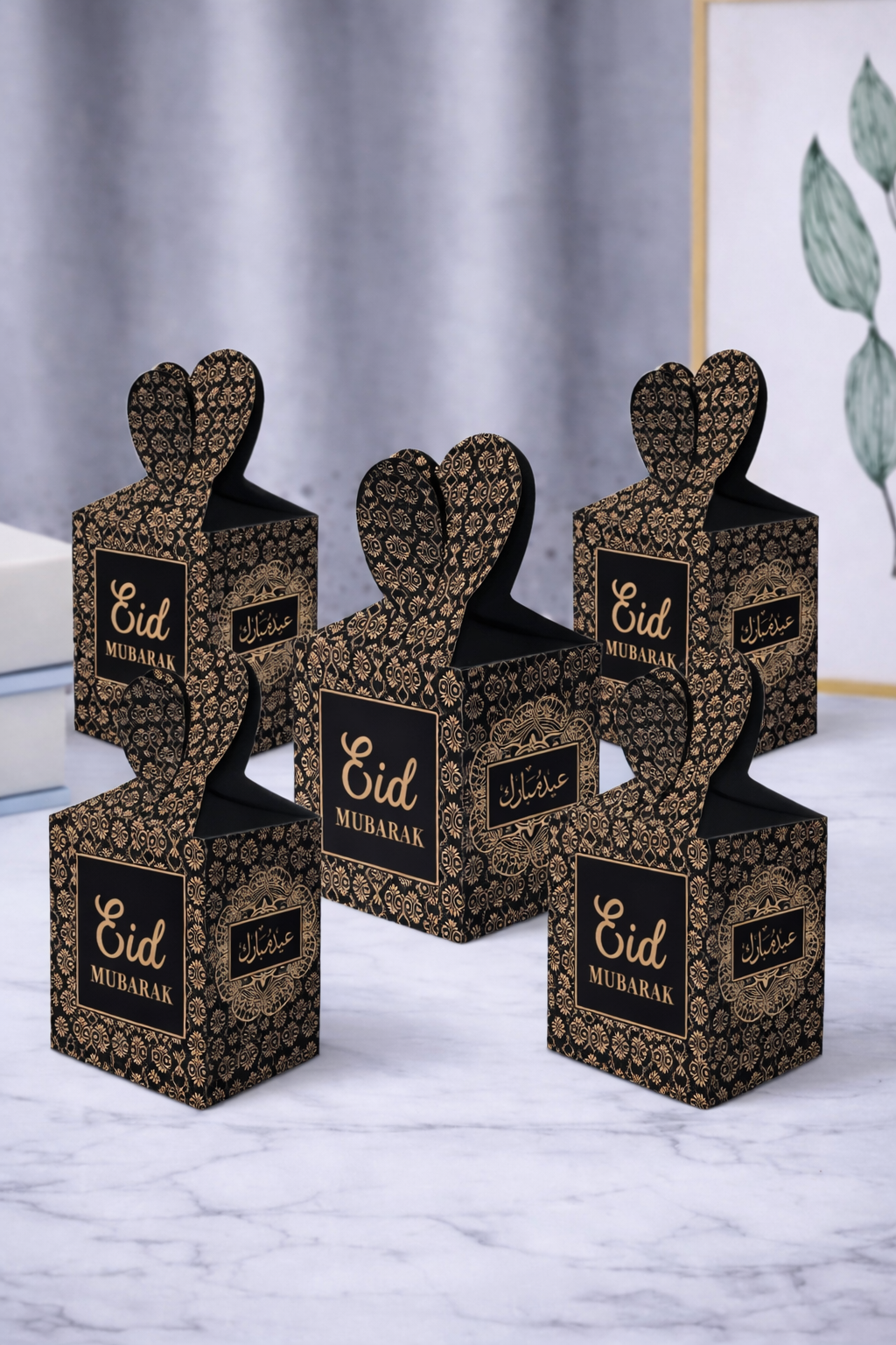 Gift Boxes - Black Gold \(Pack 5\) - Eid Gift Box - Islamic Gift Box For Eid - Eid Celebration Gift Box - Eid Box