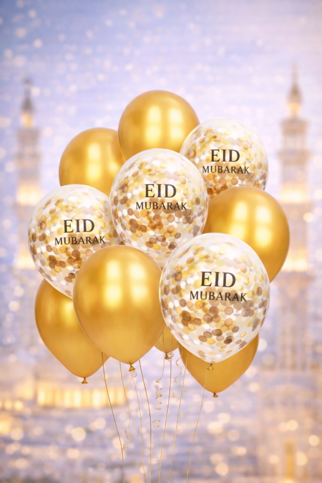 طقم بالونات عيد مبارك ذهبية مع كونفيتي (10 قطع)