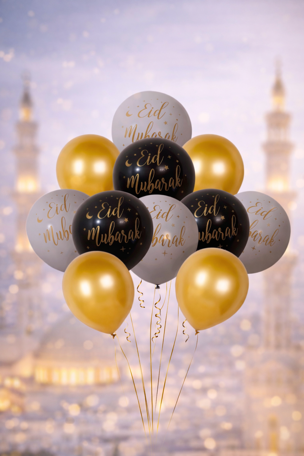 12x Eid Mubarak Gold & Confetti Balloon Pack