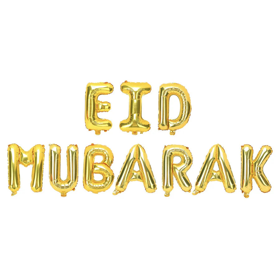 Elegant Eid Mubarak Foil Letter Balloons (Gold, 16")