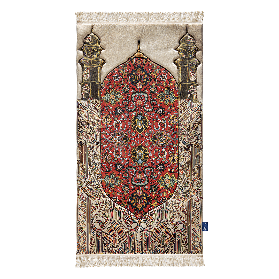 Adult Padded Prayer Mat with Reddish Flory Design by Urban Rugs UK - Padded Prayer Mat - Comfortable Adult Prayer Rug - Islamic Prayer Mat - Hajj/Umrah Gifts - Ramadan/Eid Gifts - Revert Gift - New Muslim Gift