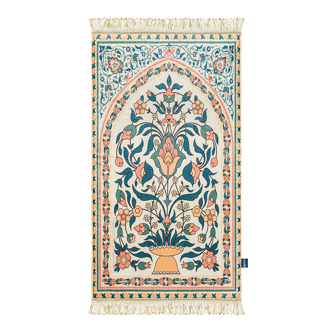 Adult Padded Prayer Mat with Teal and Coral Floral Design \| Urban Rugs UK - Padded Prayer Mat - Comfortable Adult Prayer Rug - Islamic Prayer Mat - Hajj/Umrah Gifts - Ramadan/Eid Gifts - Revert Gift - New Muslim Gift