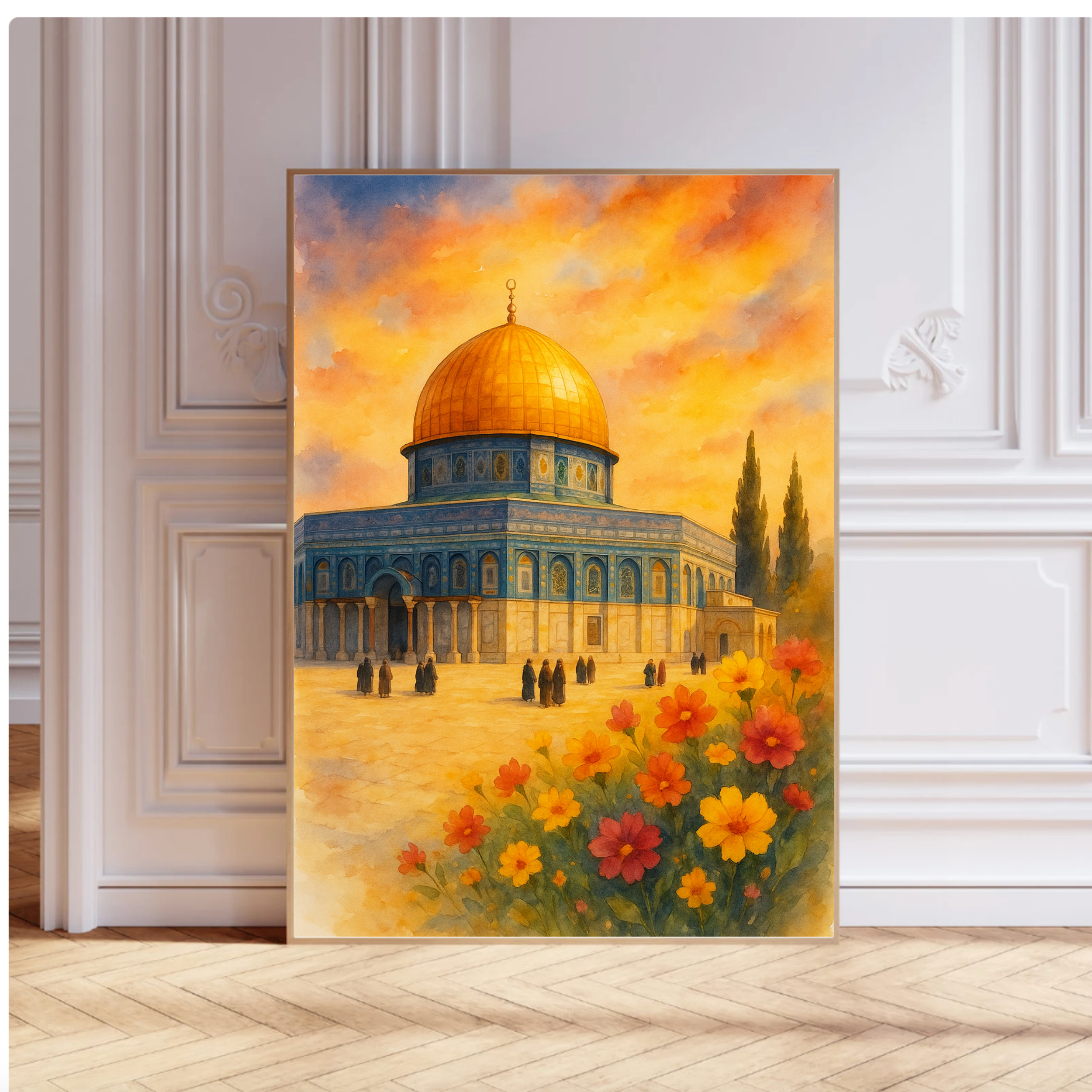 Al-Aqsa Mosque Watercolor Print — Amber Sunrise