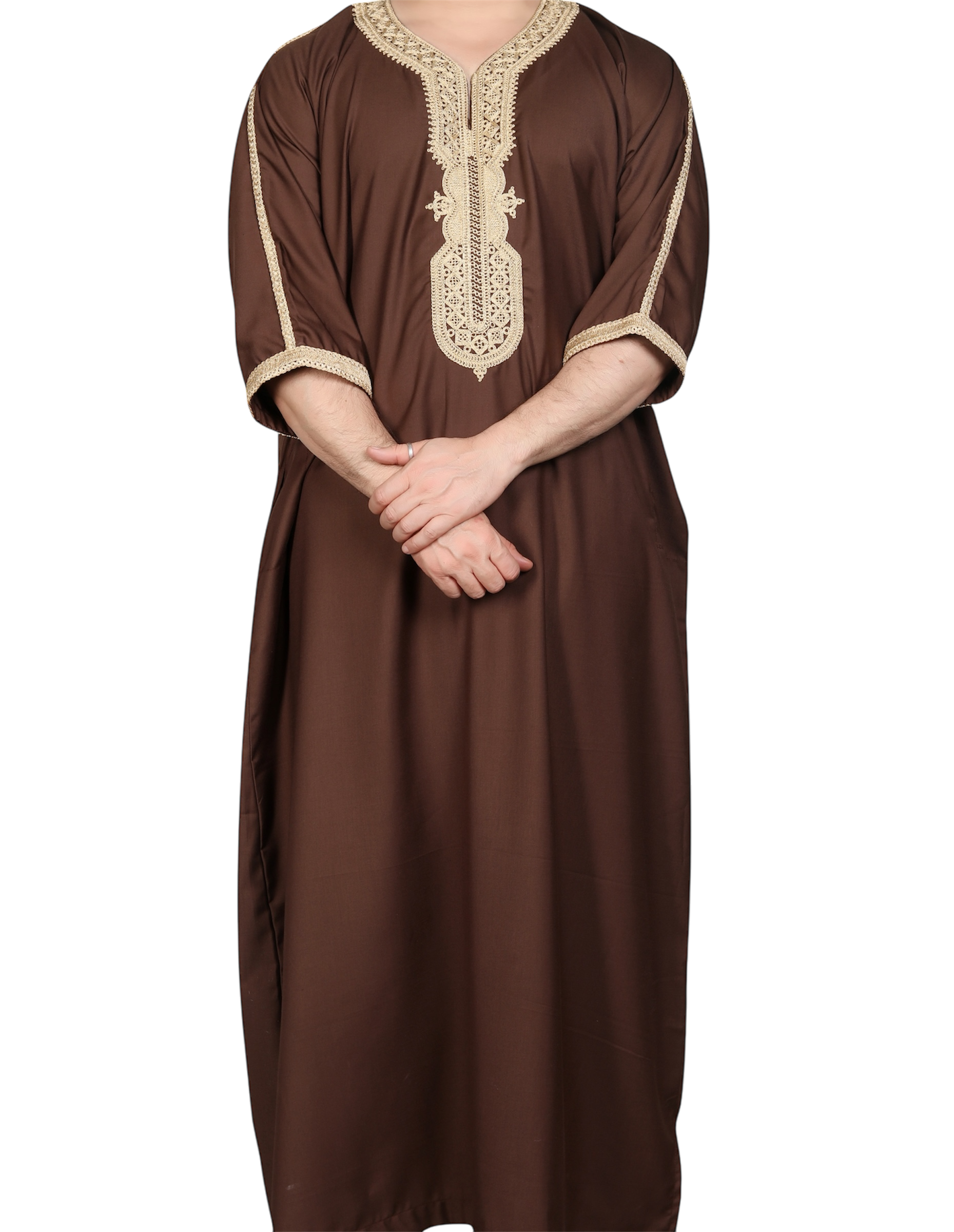 Al Turaath — Brown Moroccan Thobe with Gold Embroidery