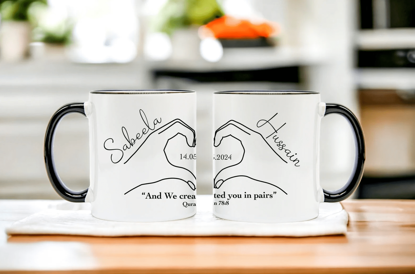 Personalised Handline we created you in pairs Mug - Set of 2 Mugs - Islamic Couple Gifts - Nikkah Gifts - Islamic Wedding Gifts