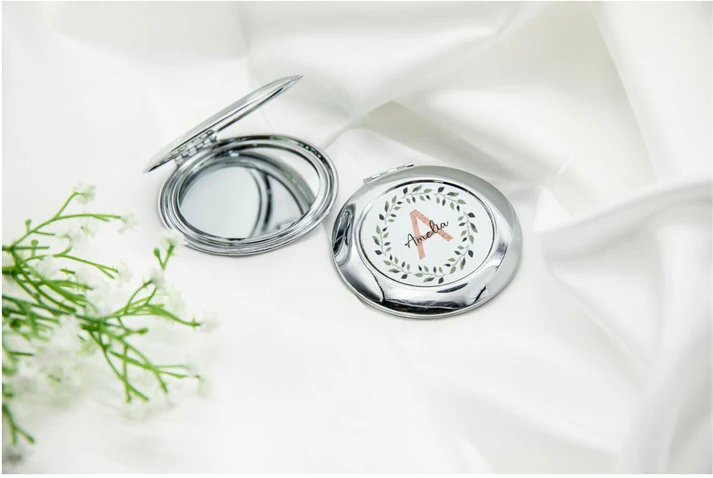 Personalised Silver Compact Mirror — Wedding Favour