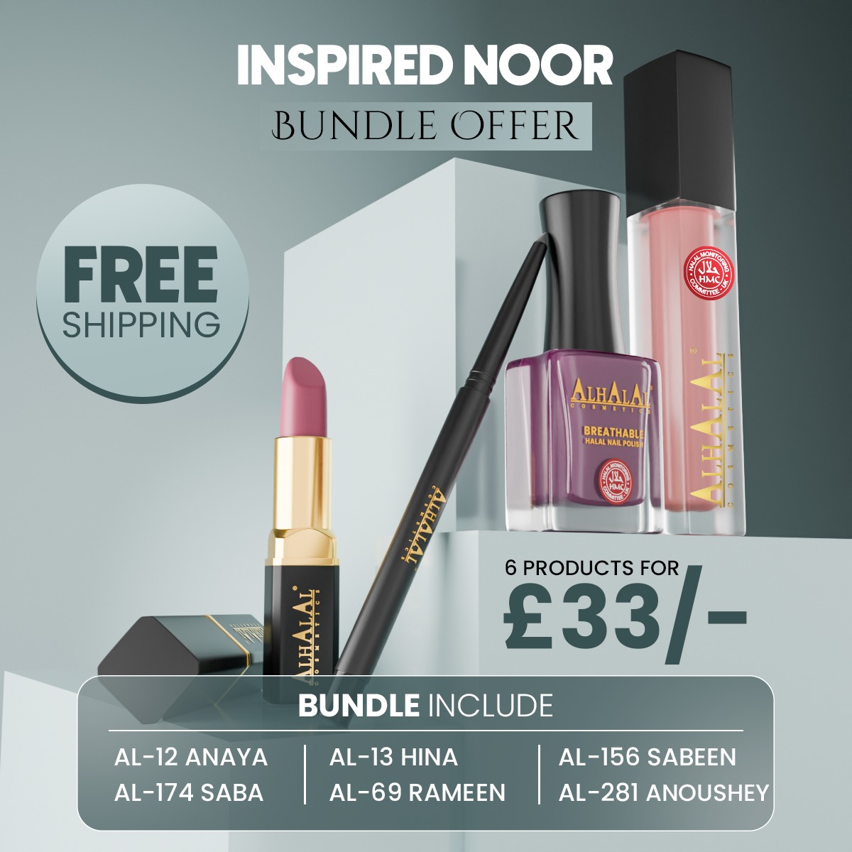 Inspired Noor Halal Makeup Bundle — 6-Piece Gift Set