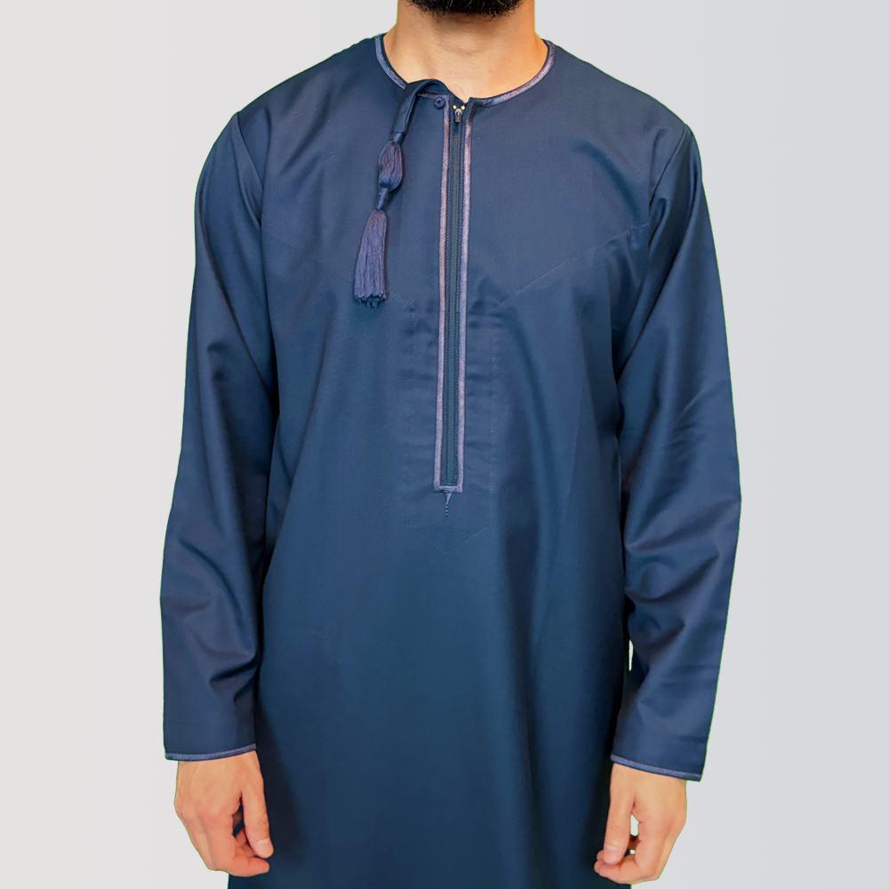 Premium Omani Thobe in Blue with Detachable Tassel