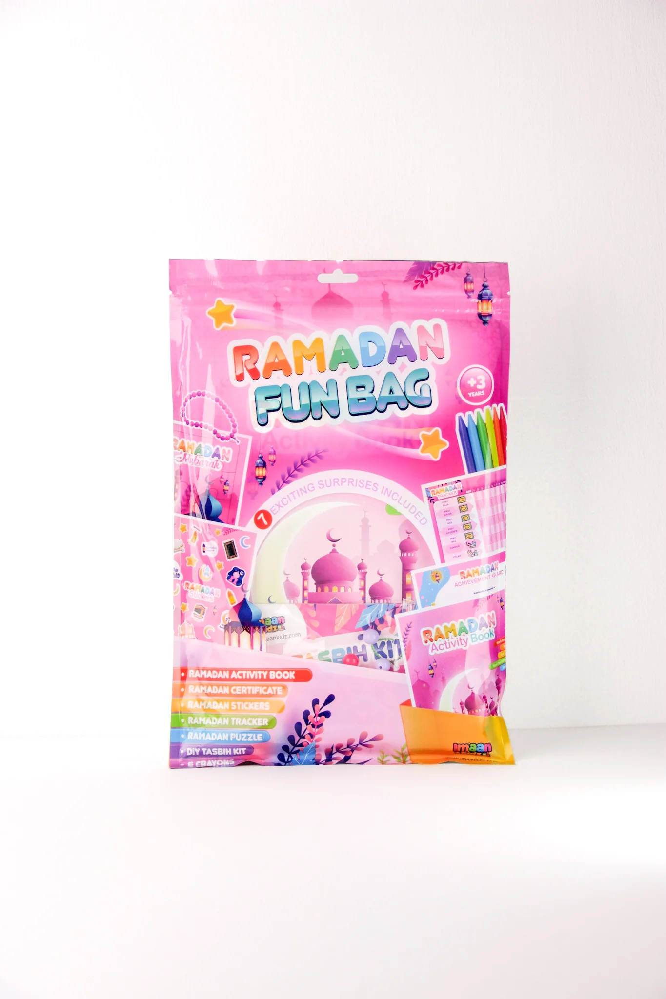 Ramadan Fun Bag - Pink - Ramadan Fun Bag - Ramadan Activity Set for Kids - Islamic Learning & Fun - Ramadan Gift for Children - DIY Ramadan Kit
