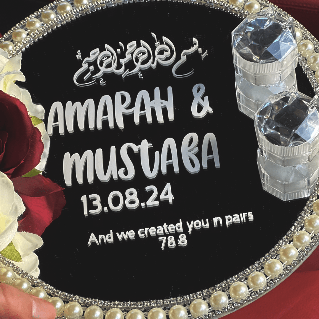 Personalised Nikkah Ring Plate — Rose and Radiance