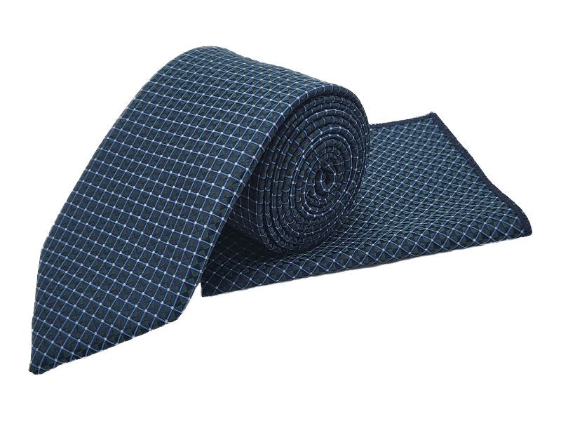 Teal blue geometric patterned tie pocket square set - Eid Gifts For Him - Mens Accessories - Islamic Gifts For Father or Husband - Muslim Men Clothing Accessories