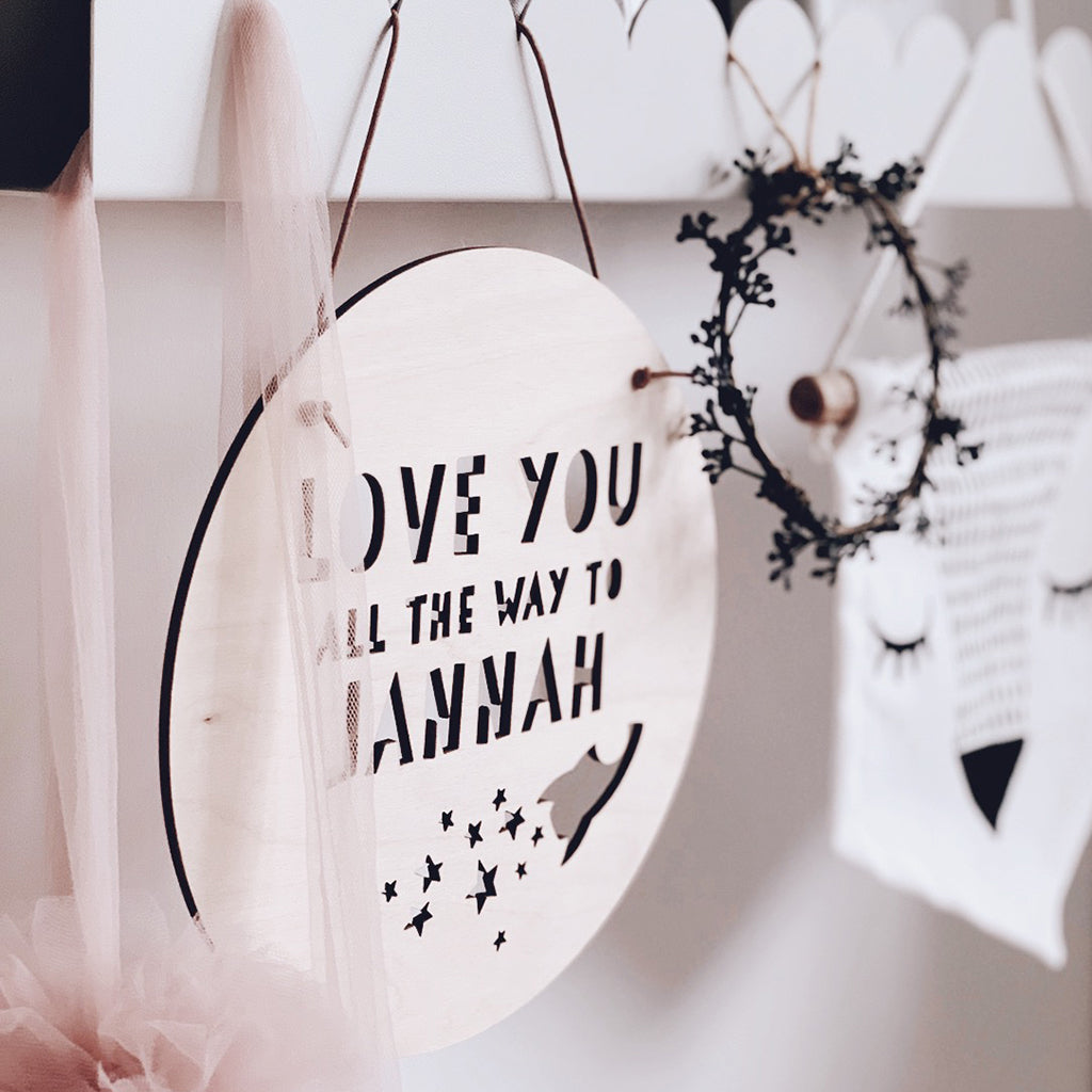Wooden Hanging Decor: Circle with quote - Islamic nursery wall hanging - Muslim baby room decor - Islamic baby gift - Muslim kids room decoration