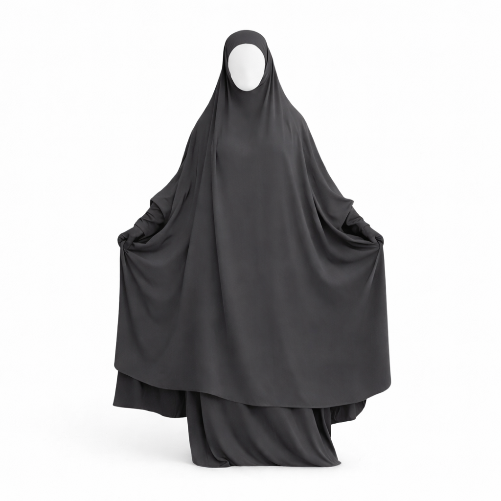 2-Piece Jilbab Asma Set with Matching Niqab — Dark Gray