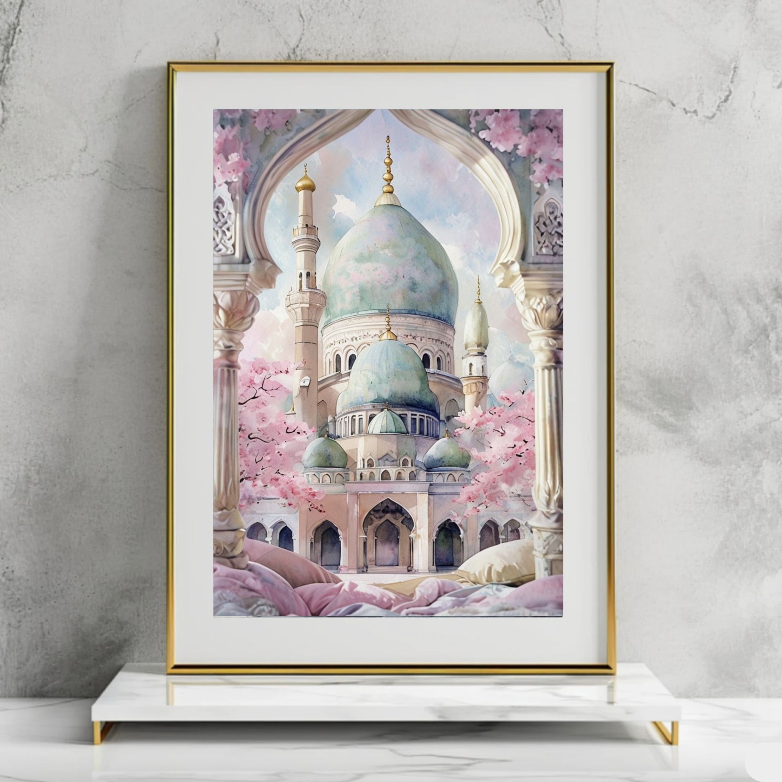 Pastel Mosque Watercolour Wall Art — Digital Download