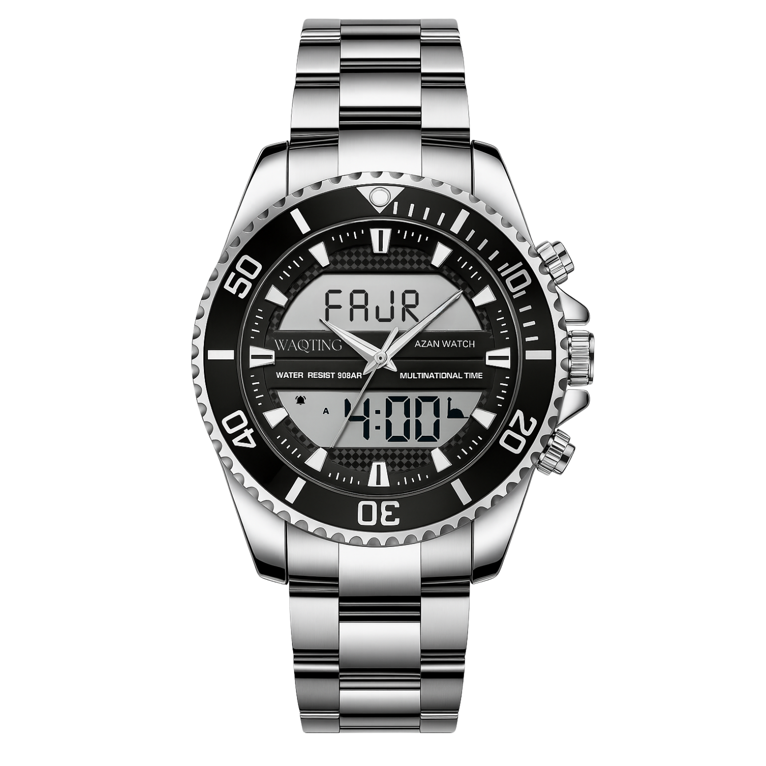 Azure Black Men's Islamic Watch - Automatic Prayer Reminder