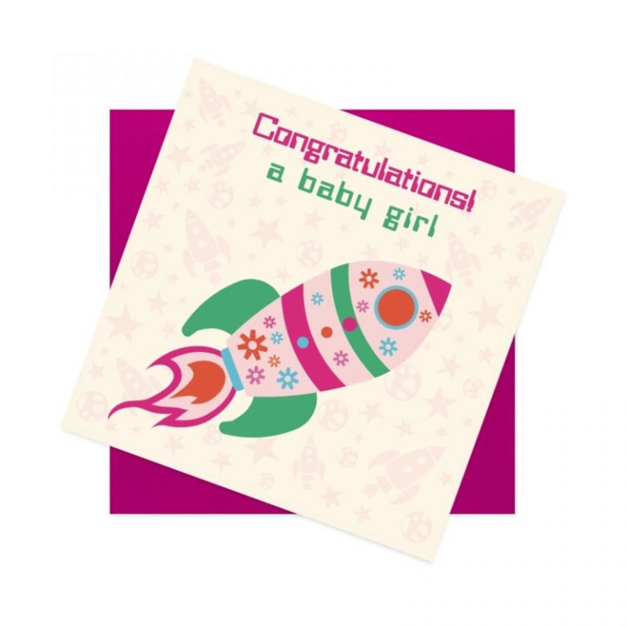 Rocket Baby Girl Card – Islamic New Baby Greeting Card