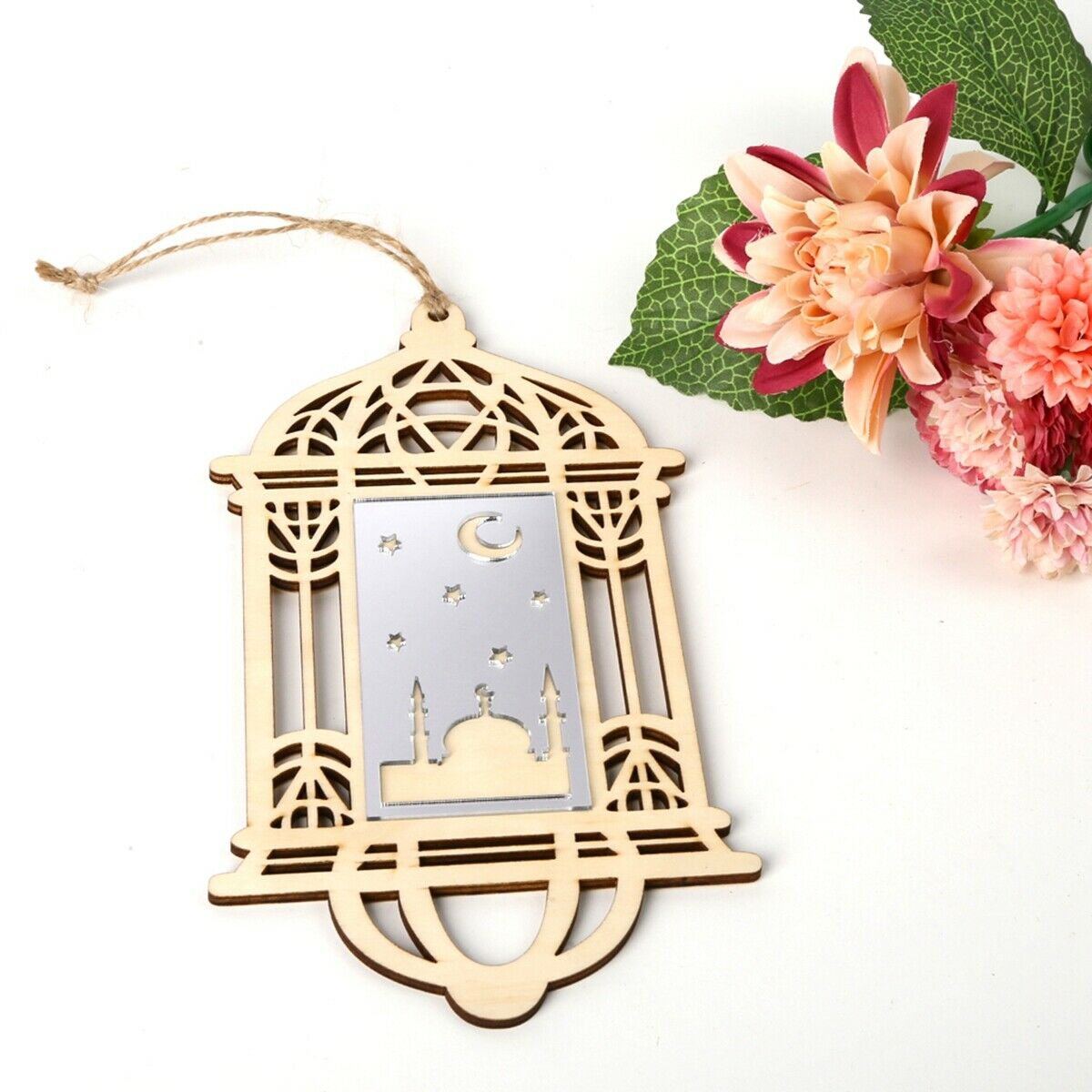 Eid/ Ramadan Mubarak Wooden Hollow Hanging Lantern Plaque Ornament