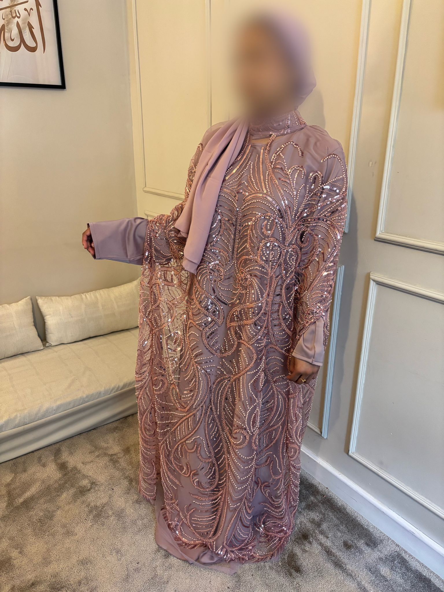 Gorgeous blush beaded abaya 3 piece set - Full sleeve inner abaya and matching premium hijab - Beaded abaya - 3 piece set abaya - Eid abaya