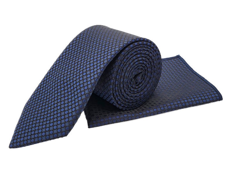 Black and royal blue patterned tie and pocket square set - Mens Accessories - Eid Gifts For Him - Islamic Gifts For Father or Husband - Muslim Men Clothing Accessories