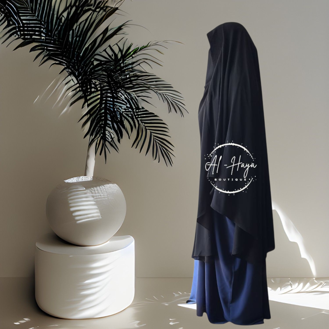 Black Khimar with Elastic Headband & Eye Flap – Modest & Elegant - Islamic head covering - Modest wear khimar - Adjustable eye flap khimar - Elastic headband khimar