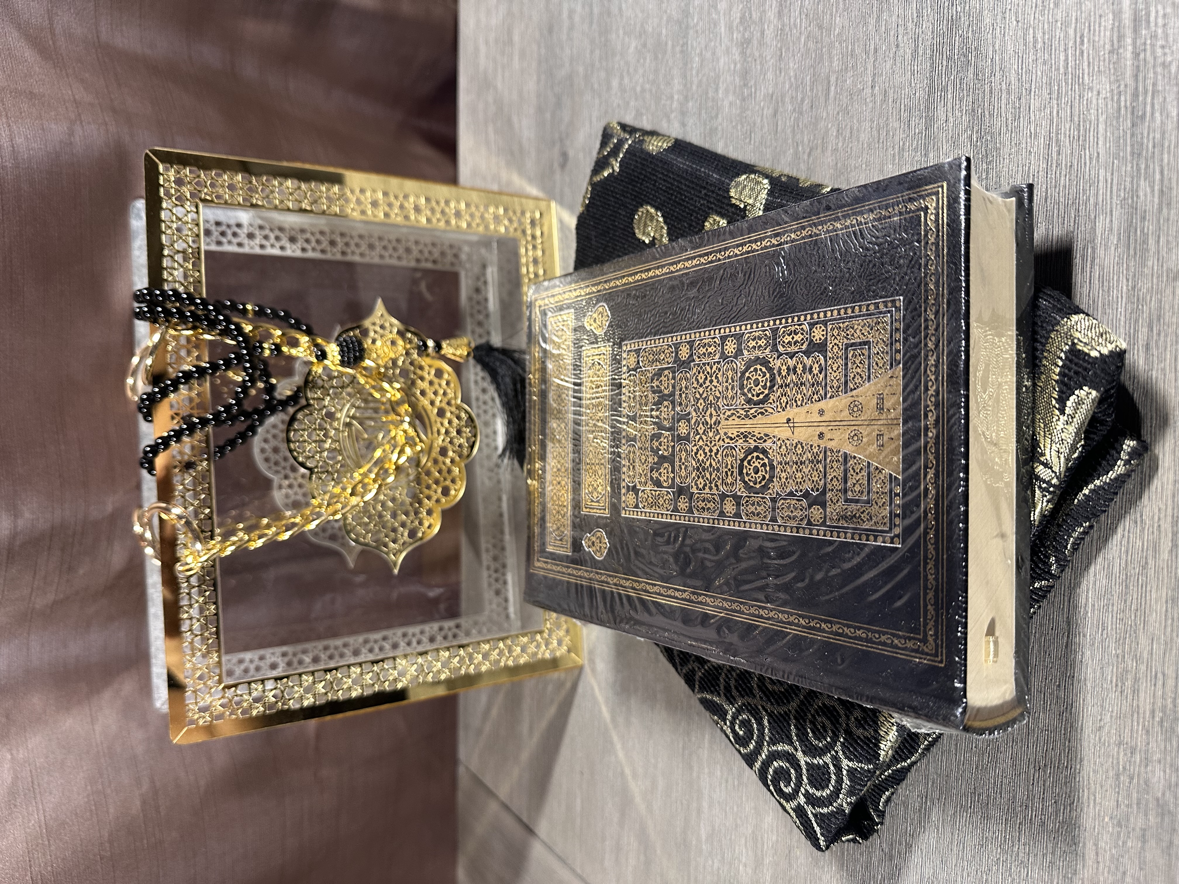 Black Quran Gift Set with Prayer Mat and Tasbih
