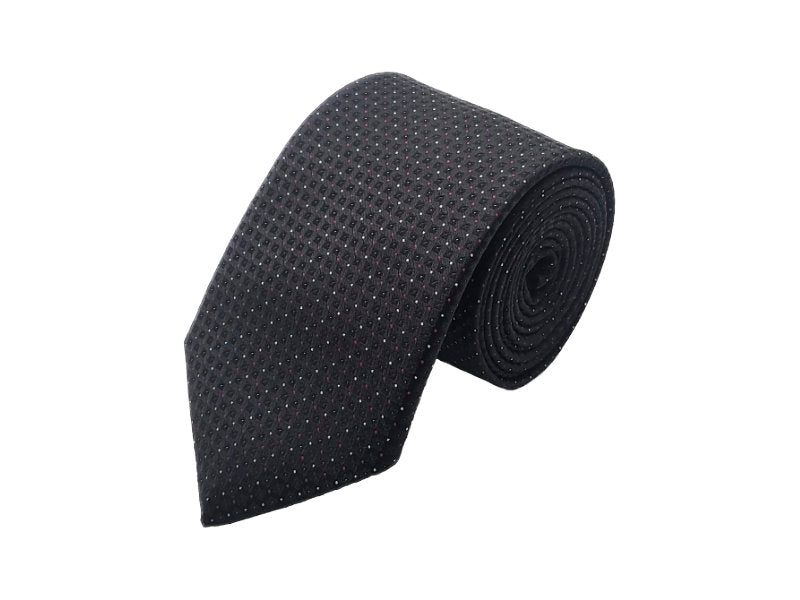 Microdot Patterned Tie — Black with Pink Accents