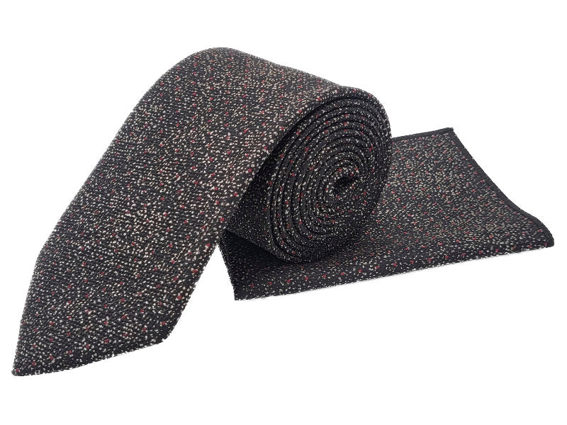 Brown & Maroon Polka Dot Tie and Pocket Square Set