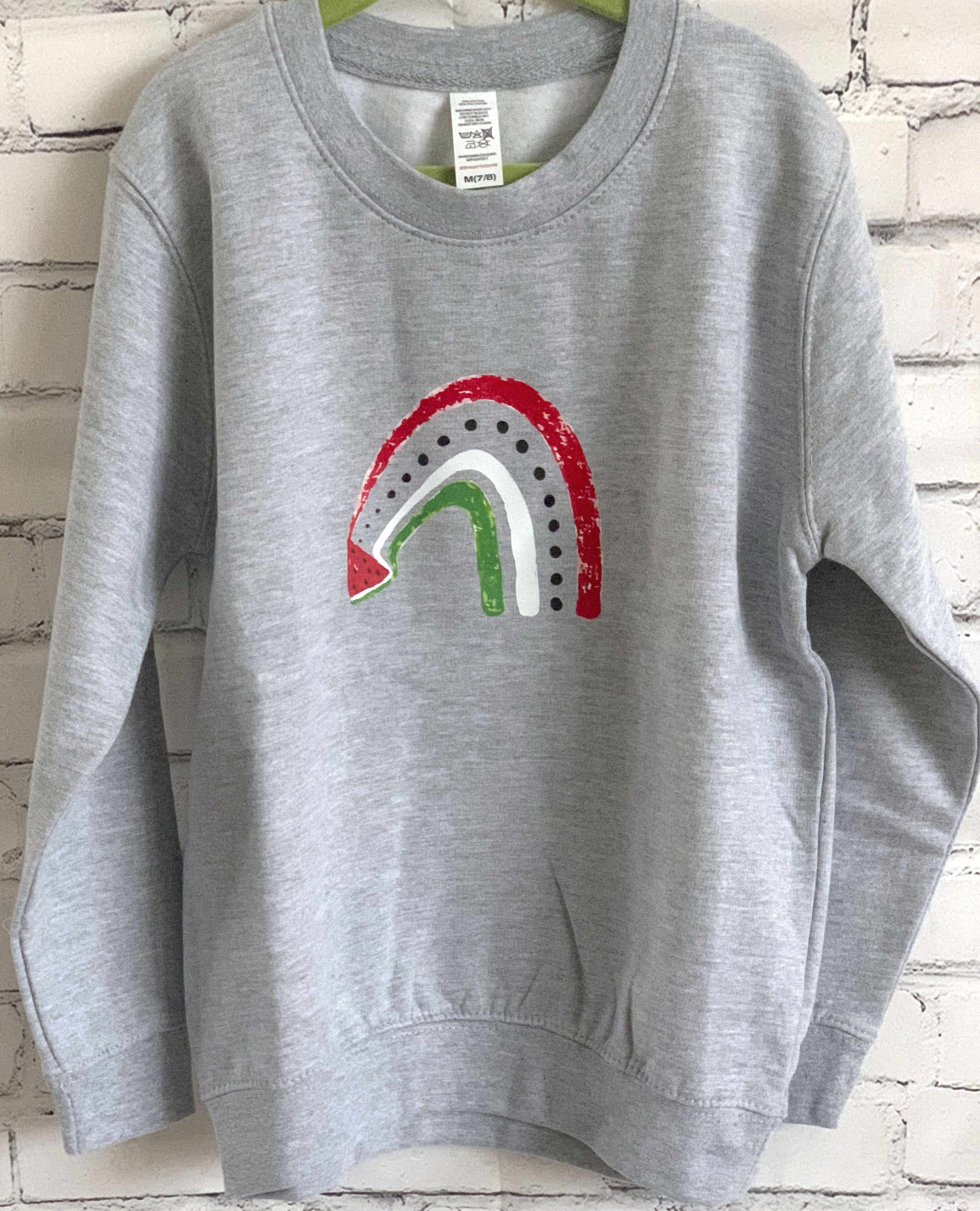 Children's Palestine Rainbow Sweatshirt - Gray Watermelon Design