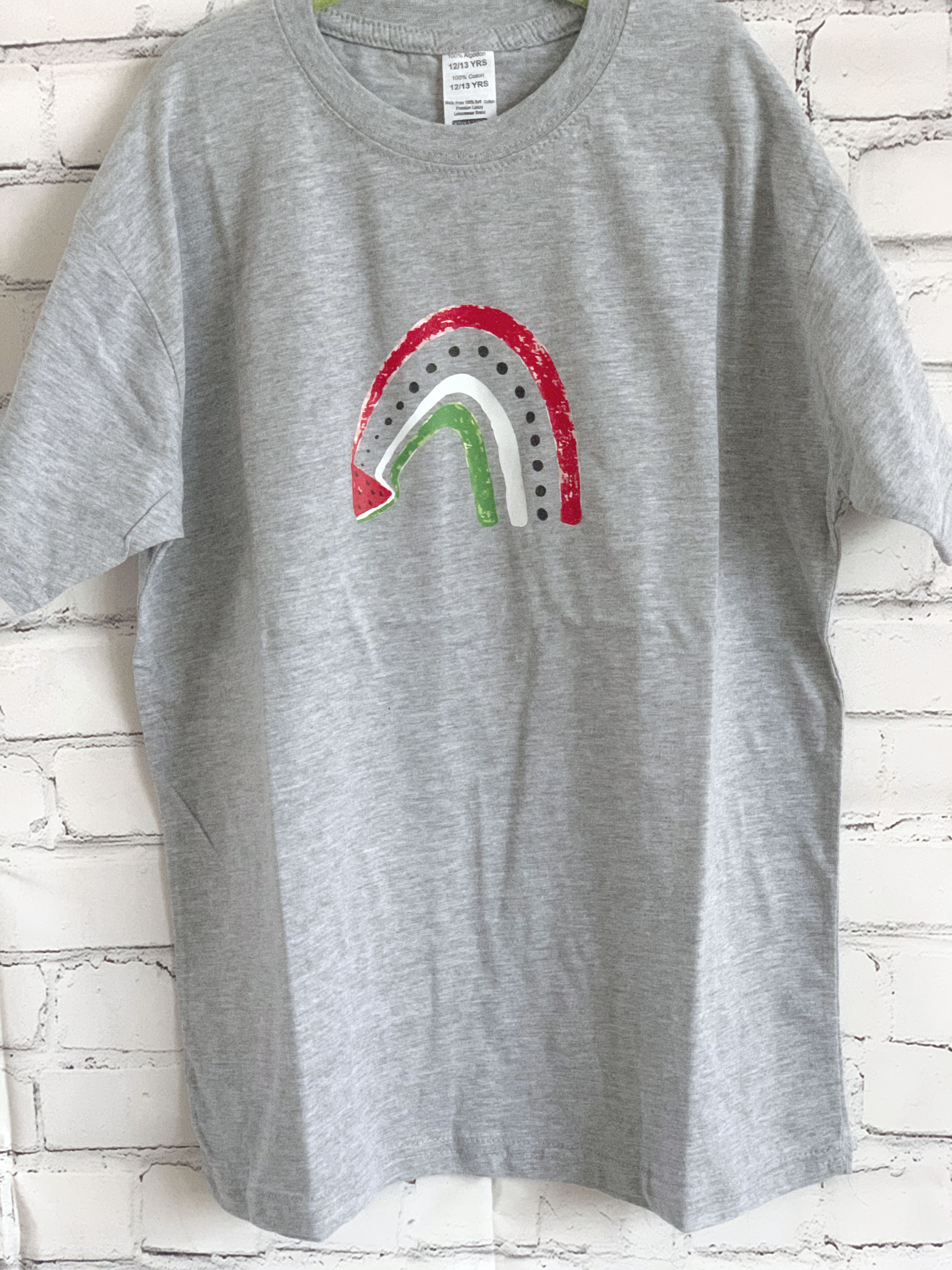 Children's Rainbow T-shirt - Gray - Watermelon Rainbow T-shirt - Childrens Watermelon T-shirt