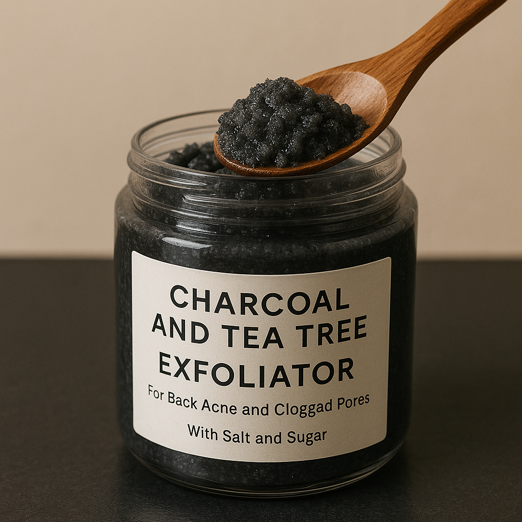 ClearBack Charcoal Scrub – Back & Shoulder Exfoliator with Tea Tree \| Natural Acne & Pore Care