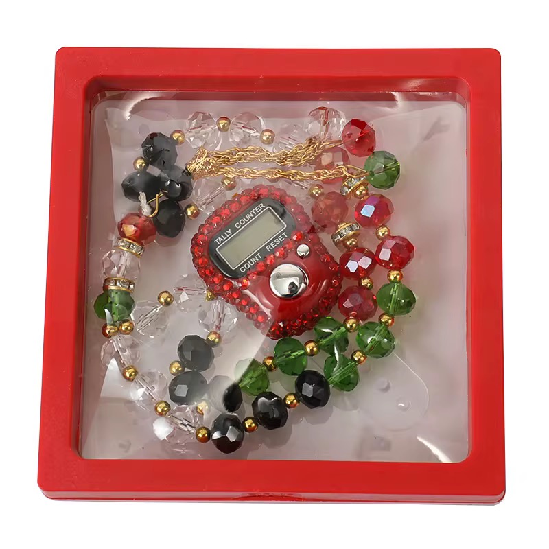 Crystal tasbeeh beads with digital counter - Digital Tasbeeh and 33 Beads Tasbih Set - Ramadan Gift Set - Crystal Prayer Beads - Islamic Prayer Counter - Mini Islamic Gifts - Hajj/Umrah Gifts