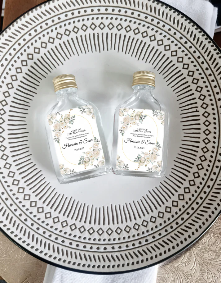 Personalised Zam Zam Water Stickers — Floral White Design
