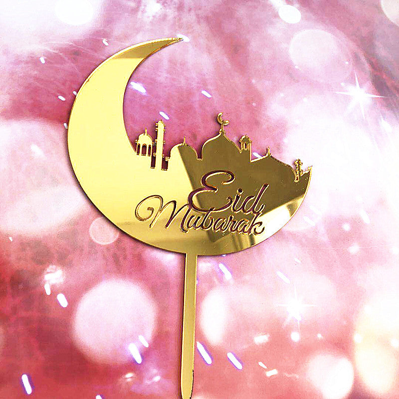 Eid Mubarak Acrylic Cake Topper Decorations \( Gold \) - Islamic cake decoration - Muslim cake decoration - Islamic cake topper - Eid Acrylic Cake Topper