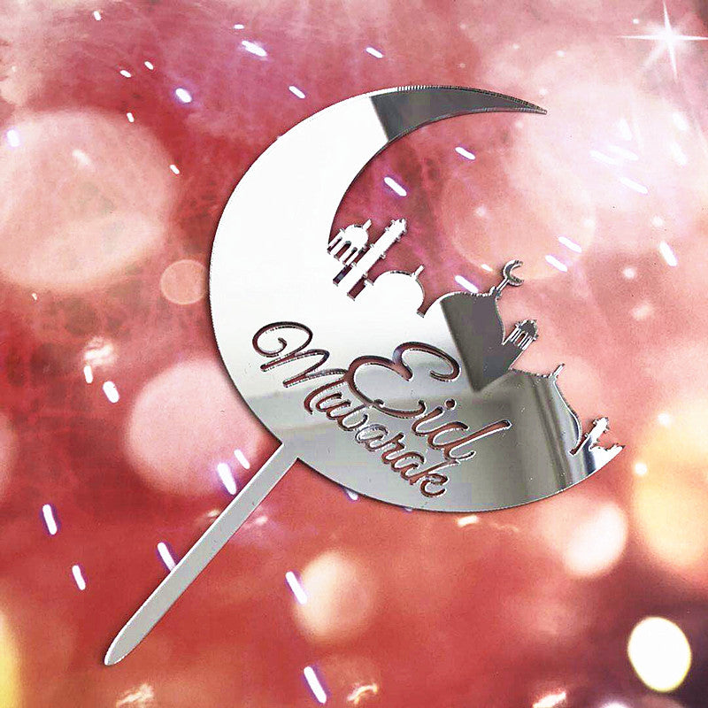 Eid Mubarak Acrylic Cake Topper — Silver