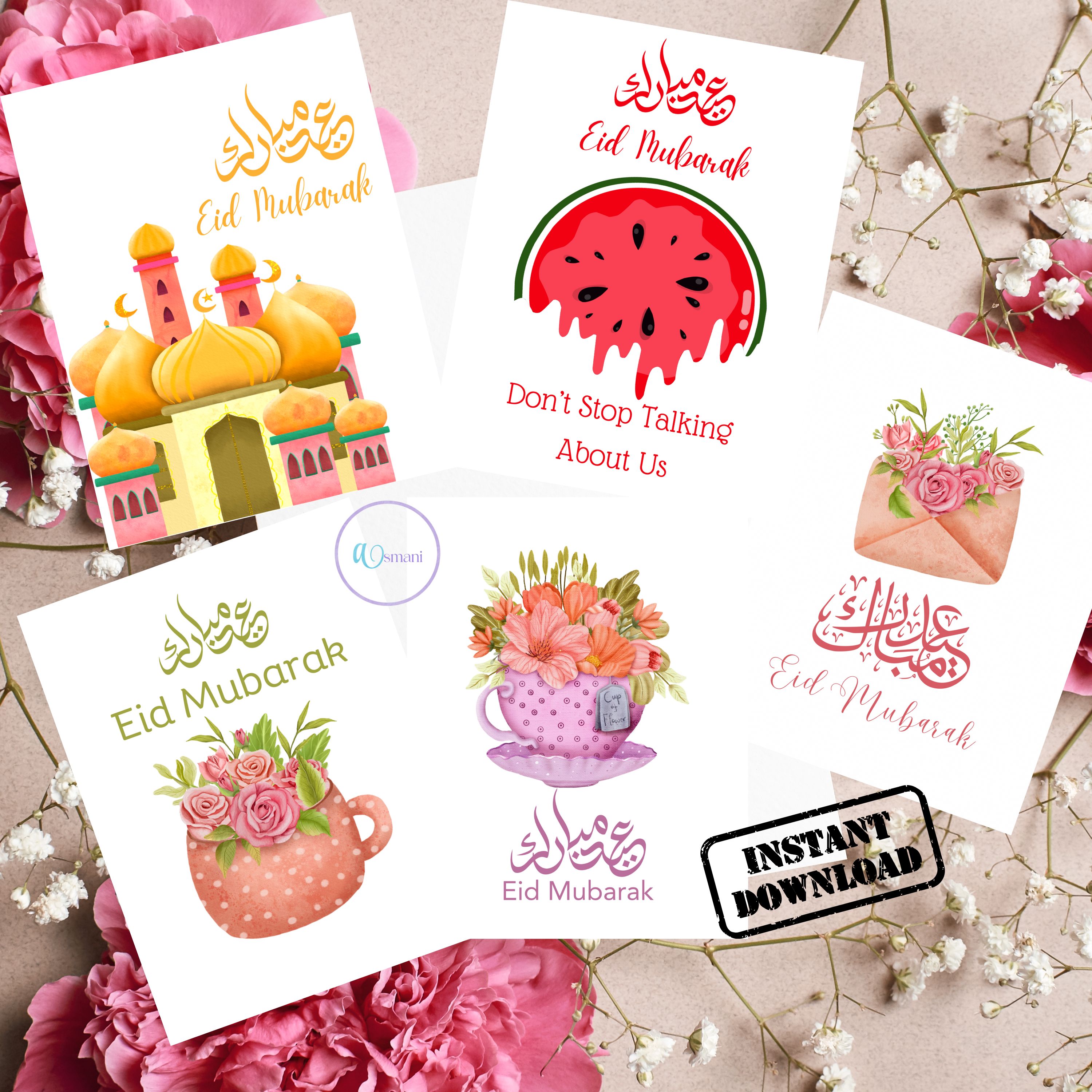 Eid Mubarak Card - Set of Islamic Cards - Eid Gifts Printable - A2 Size Card - Instant Download Islamic Card - Eid Gifts For Kids Card - Eid Al Fitr Card Gifts