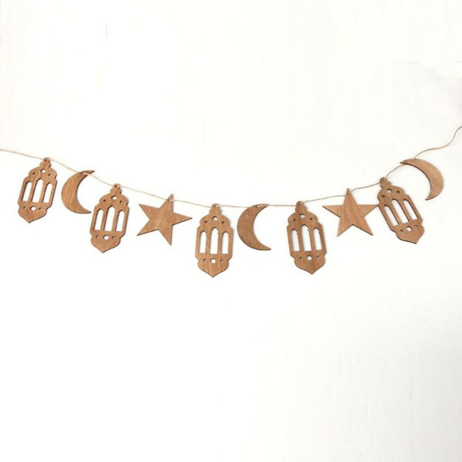 Eid/ Ramadan Wooden Hanging Lantern Moon Star - Eid decoration lights - Islamic home decor lights - Islamic Home lights
